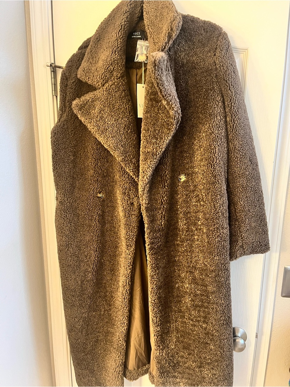 VICI Plush Faux Sherpa Coat in Brown
